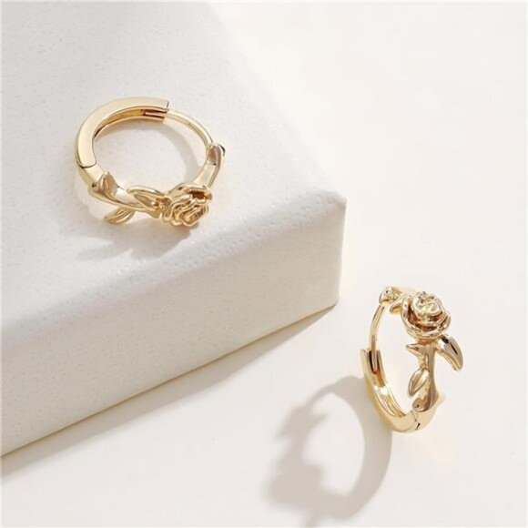 Rose Gold Huggie Hoop Earrings | 14K Gold Plated Small Lightweight Hoops - Picture 3 of 4